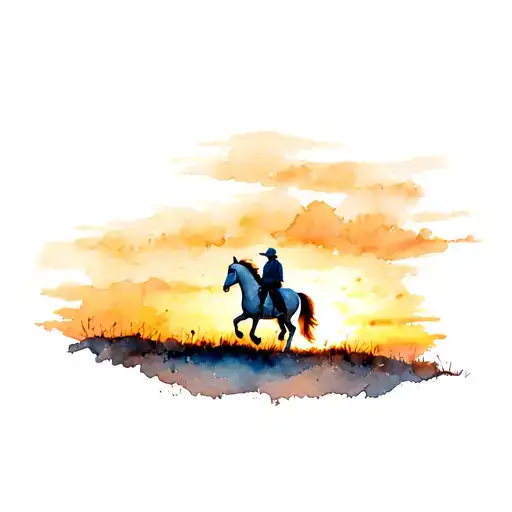 White Horse Sunset Cowboy Riding