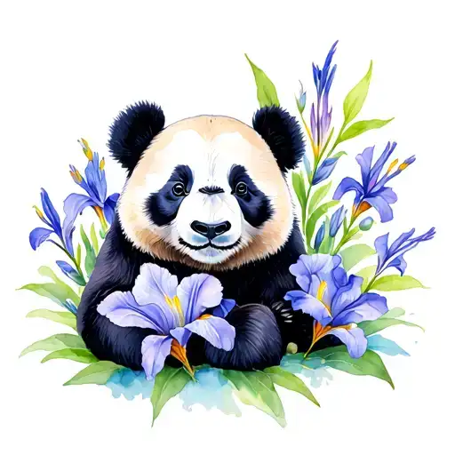 Panda And Iris Flower Surrounded