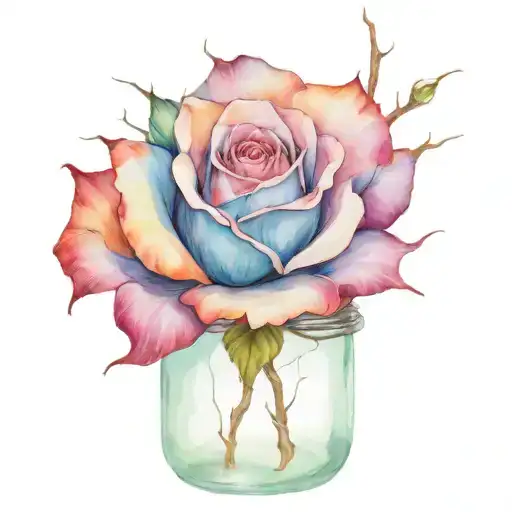 Blue Rose Inside A Mason Jar Wrapped In Barbed Wire