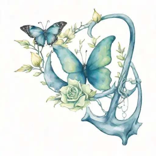 A Moon A Butterfly Restin On An Anchor Intertwined With January And October Birth Flowers