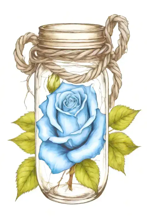 A Blue Rose Inside A Sealed Mason Jar Wrapped In Barbed Wire