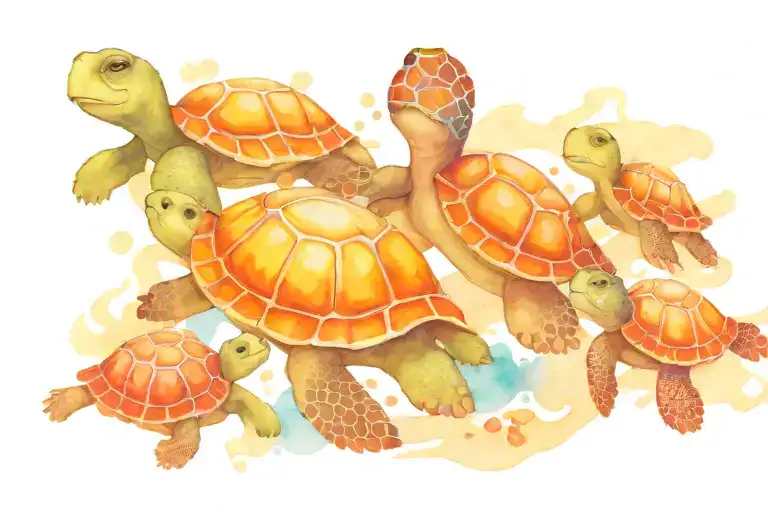 Turtles Swimming Alongside Their Son Holding Hands