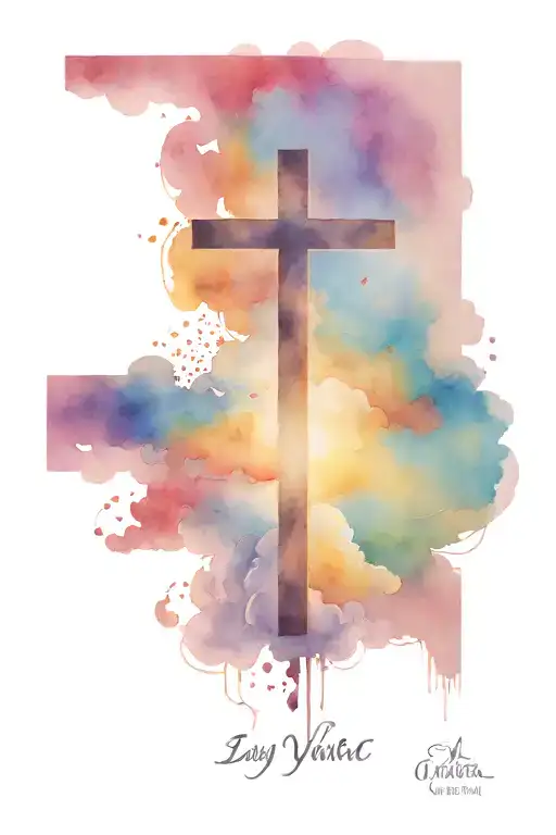 Cross With Clouds Fading With Bible Verse Written