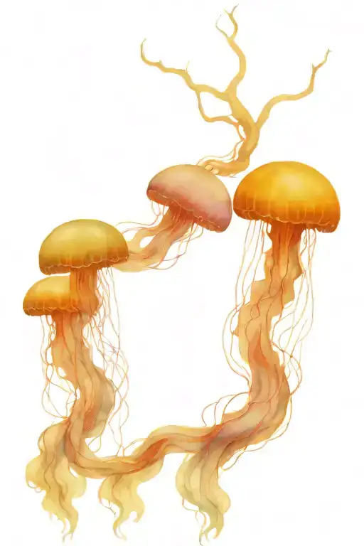 Tree Roots Going Into Water With Aquatic Life Jellyfish