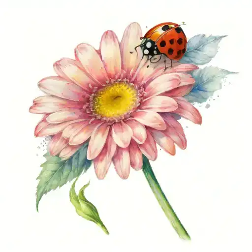 Gerber Daisy Flower Ladybug Sitting On Top