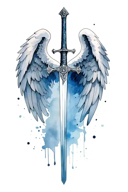 Fallen Angel Wings Holding Sword