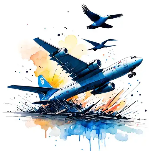 A Plane That Crashes And In The Crash It Is Destroyed And A Bird Comes Out After The Crash
