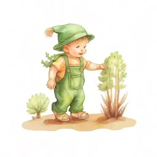 A Baby In Overalls Walks Holding Hands With An Animated Cucumber Through A Forest With Fir Trees