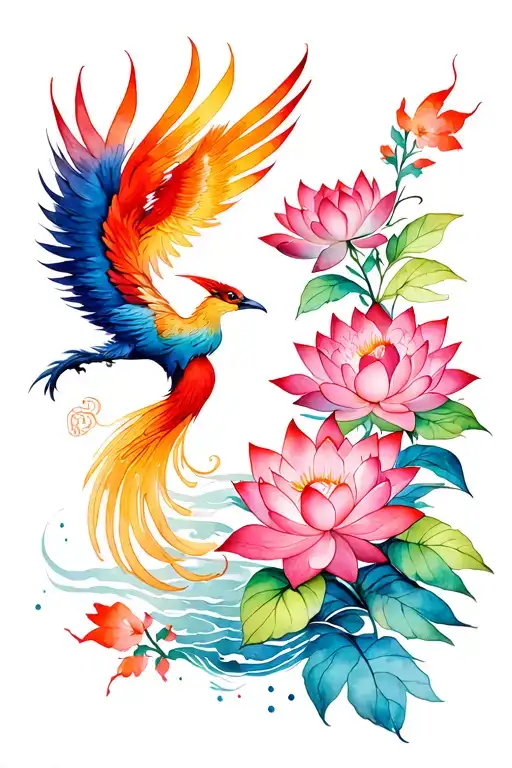 Vietnamese Style Flowing Phoenix And Lotus Flowers