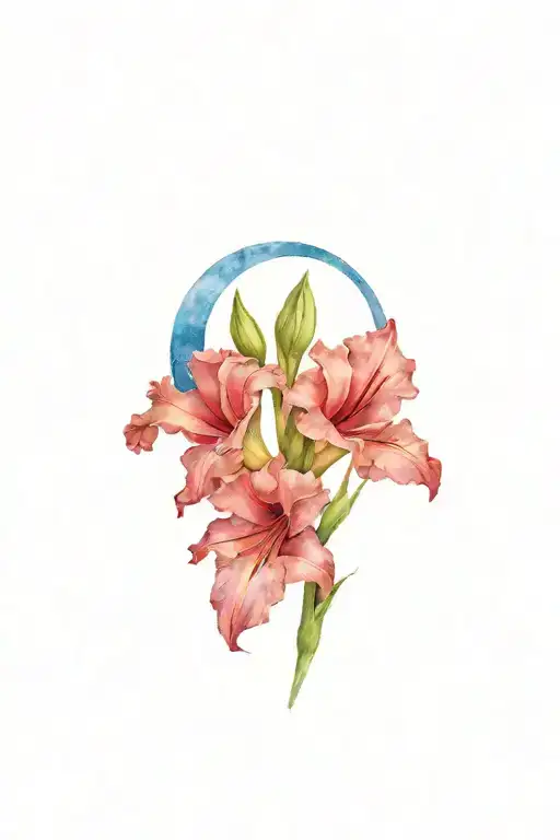 Blue Gladiolus Flower With Cresent Moon Phase
