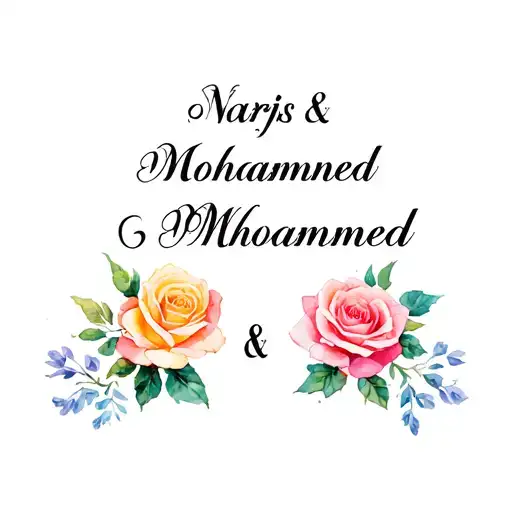 Longitudinal Tatoo Of Two Name Narjis&mohammed Whith Rose At Tip