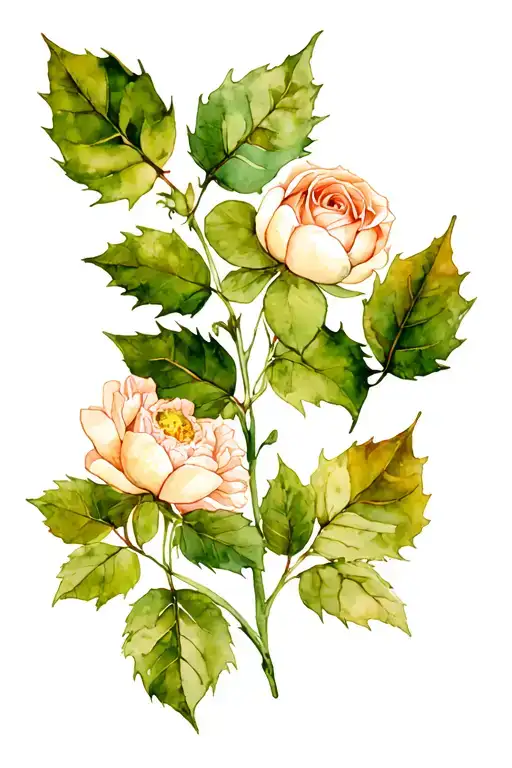 Rose Linked To Rowan Leaf Linked To Holly Leaf Linked To Peony