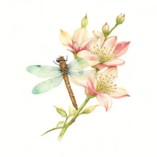 Dogwood Flowers And Dragonfly Perched