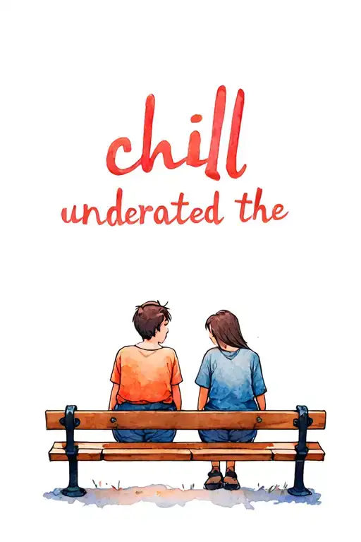 A Wooden And Metal With 2 Friends Sitting On It And It Says Chill Underneath The Bench