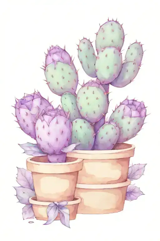 Purple Prickly Pear Cactus With 3 Paddles In A Terracotta Pot