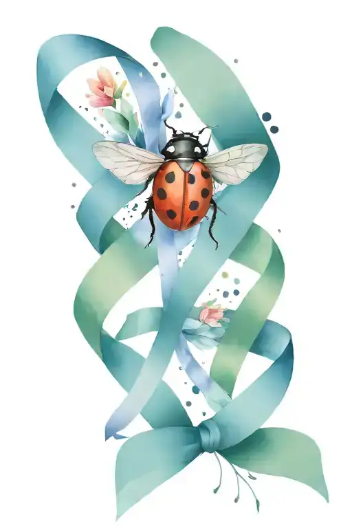 Ladybug Flying With Ribbon Attached