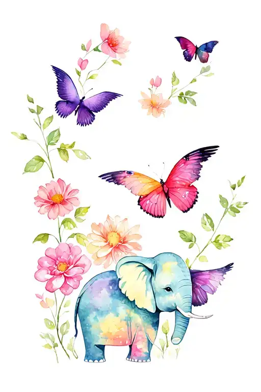 Flowers Birds Elephant Butterfly