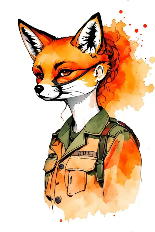 Militarian Girl With A Mask Of Fox