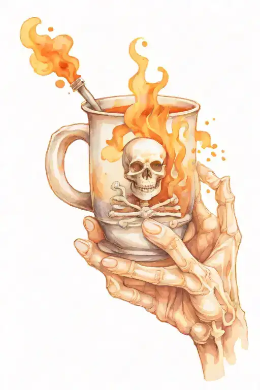 Skeleton Hand Holding Teacup Magic Sparkles Smoke Harry Potter Elements