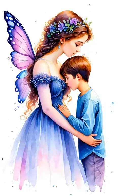 Fairy Mother And Young Son Looking