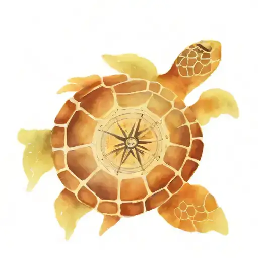 Sea Turtle With Compass On Shell