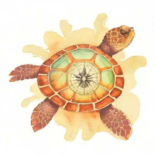 Sea Turtle With Compass On Shell