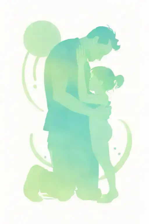 Father With Daughter Around Cartoons Surrounding Them