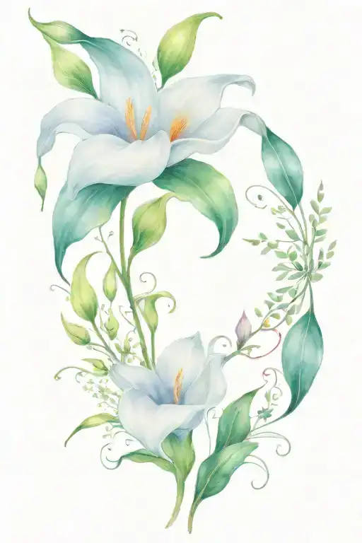 Calla Lillies And Other Small Flowers With A Wrapping Vine And A Quetzal Feather Mixed In