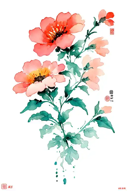 Flower Water Color Style Chinese