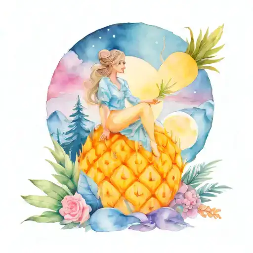 Pineapple Moon Cinderella Girl Bird Mountains Landscape