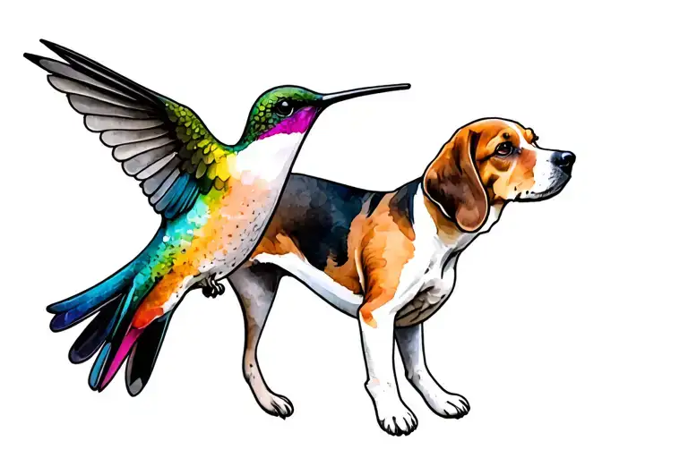 Hummingbird And Beagle Hound Dog In Black
