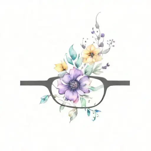 Black Eyeglass With Colored Flower On Right Side Or Frame