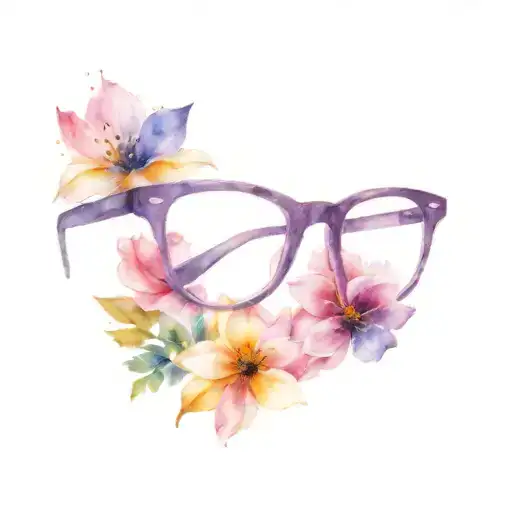 Purple Eyeglass With 2 Colourful Flowers Ontop