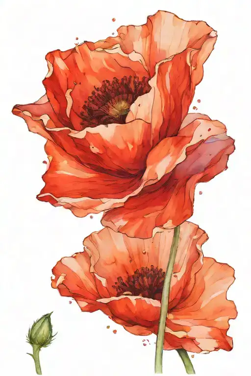 Single Red Poppy Flower Stem