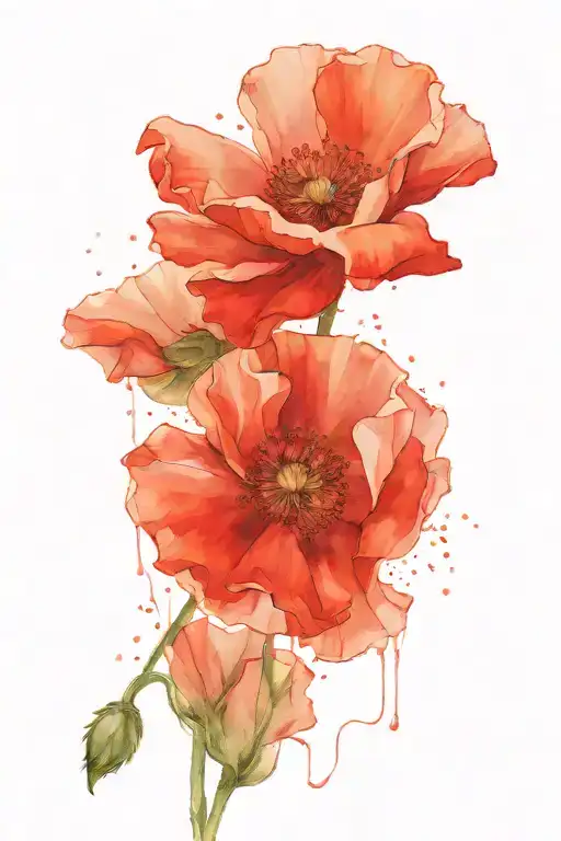 Single Red Poppy Flower Stem Growing