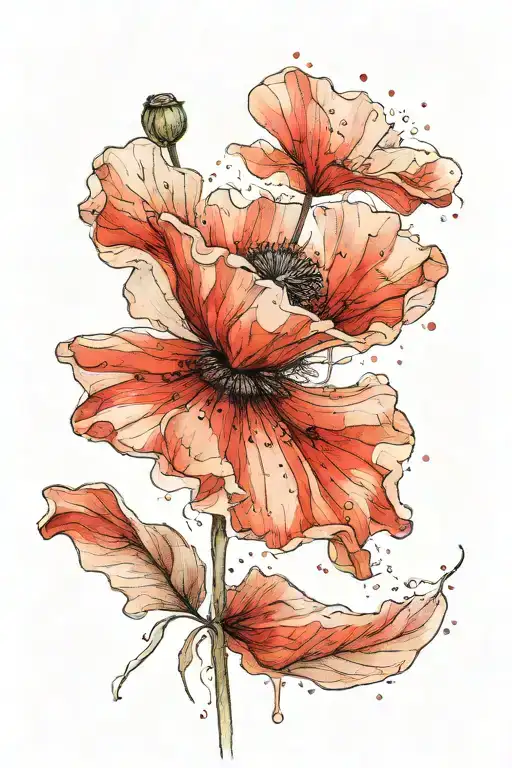 Single Red Poppy Flower Stem Growing