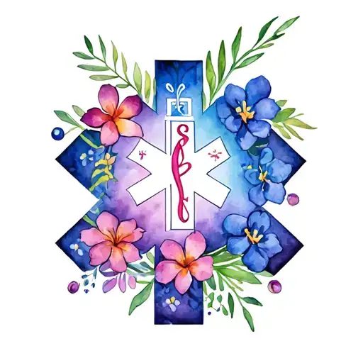 Ems Star Of Life Surrounded By Hawaiian Flowers Intertwined