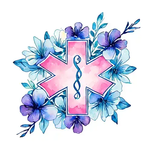 Ems Star Of Life Surrounded By Hawaiian Flowers Intertwined
