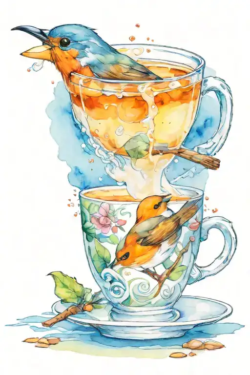 Robin Drinking A Cup Of Tea On The Beach