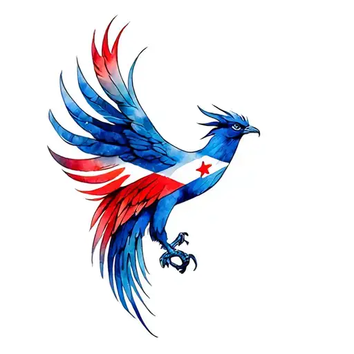 Phoenix With Puertorican Flag Tail Feathers