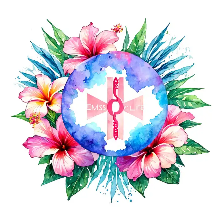 Hibiscus And Plumeria Flowers With Ems Star Of Life In Front