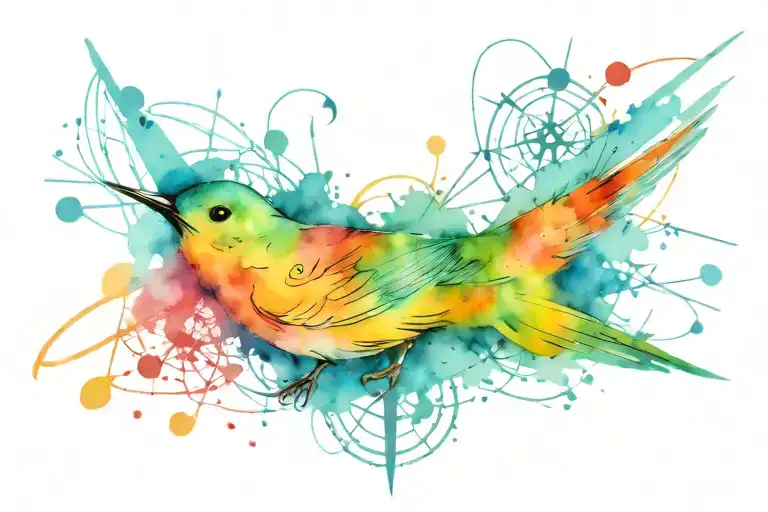 Songbird Script Cursive Writing With Music Notes Splashes Of Color And A Compass