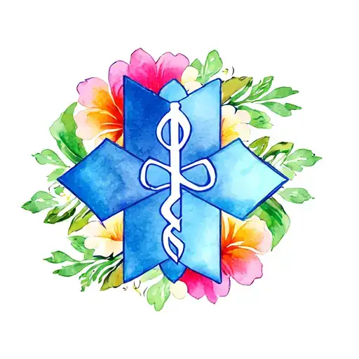 Star Of Life In Solid Color With Hawaiian Flower Border