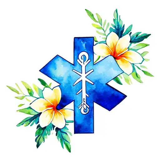 Star Of Life In Solid Color With Hawaiian Flower Border
