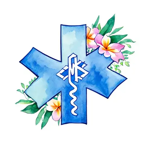 Bold Ems Star Of Life In Solid Color With Hawaiian Flower Border