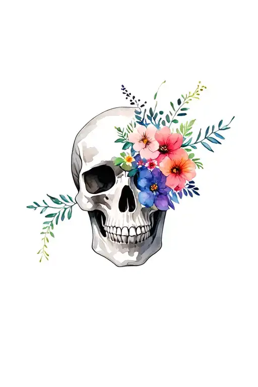 Skull With Flowers From The Birth Months May July And December