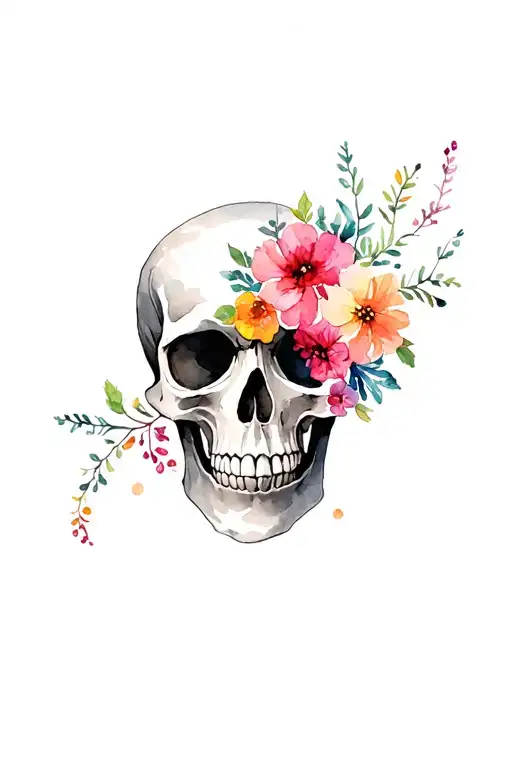 Skull With Flowers From The Birth Months May July And December