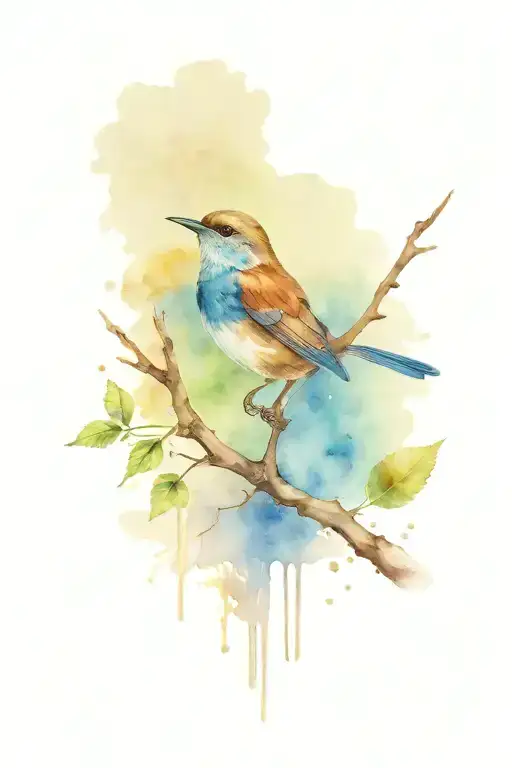 Jacaranda Tree With Wings On Trunk And A Wren And A Mouse On Branch