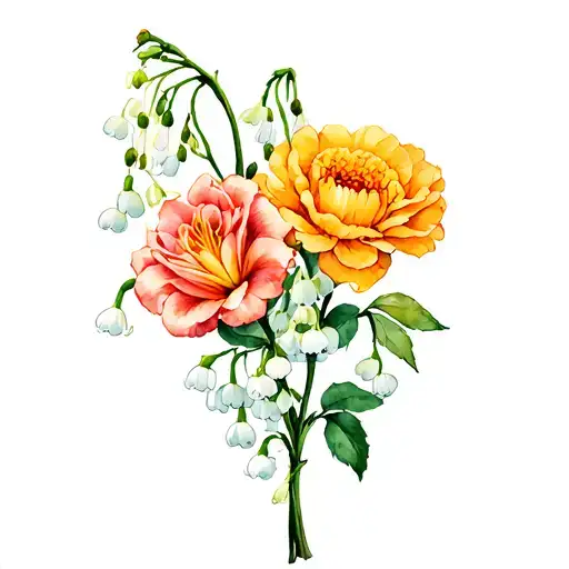 Lily Of The Valley And Marigold And Rose Intertwined