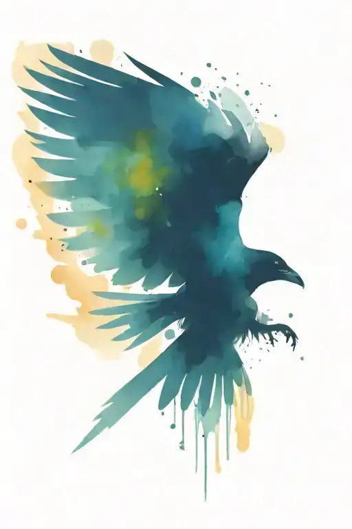 A Crow Flying And Leaving Behind Colorfull Particles